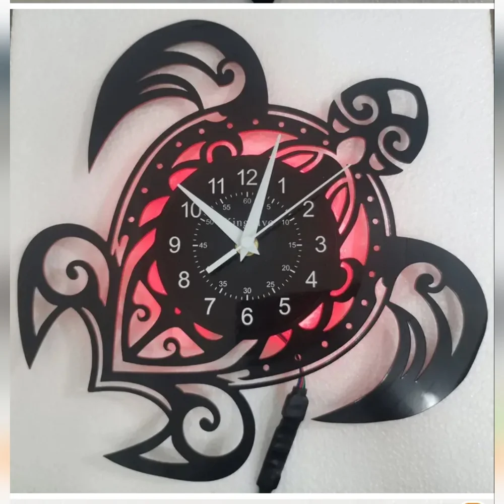 New turtle color changing vinyl record wall clock 12